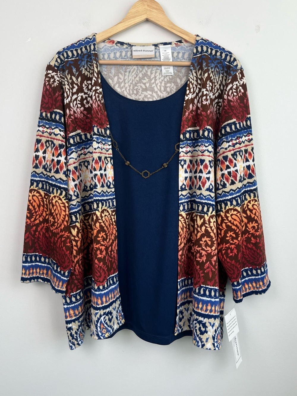 NWT Alfred Dunner blue & rust layered look 1 pc blouse top, 1X.